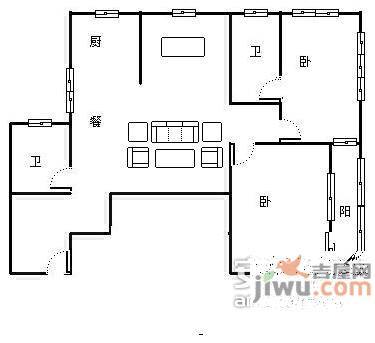 建国公馆3室2厅2卫125㎡户型图