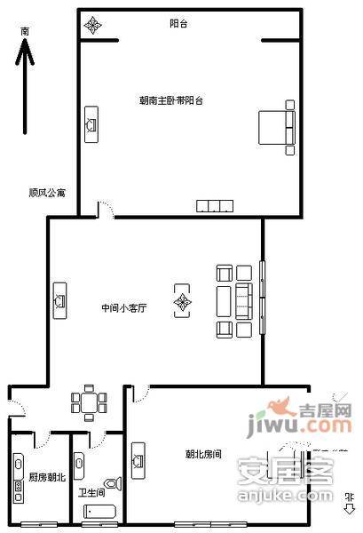 顺风公寓2室2厅2卫93㎡户型图