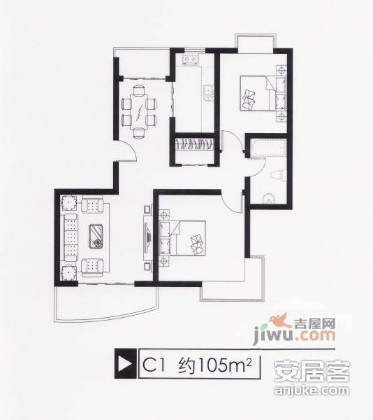 新春苑2室2厅1卫105㎡户型图