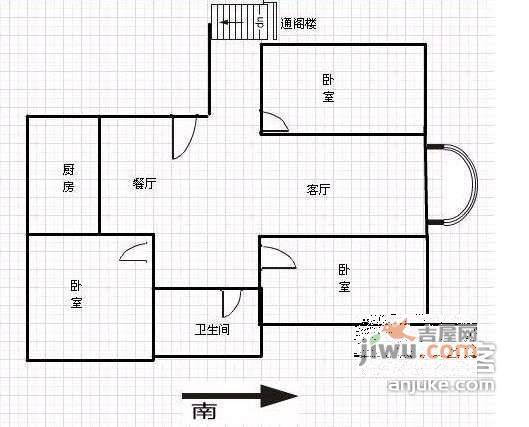 飞虹新村3室2厅2卫127㎡户型图