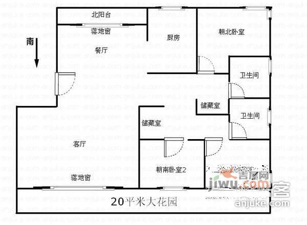 金天地花园3室2厅2卫135㎡户型图