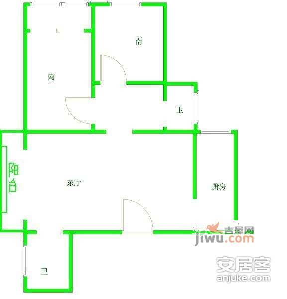 锦安公寓2室2厅2卫112㎡户型图