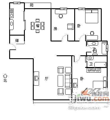 新平公寓3室2厅2卫138㎡户型图