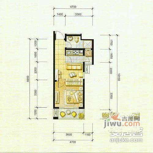 多福里1室1厅1卫24㎡户型图