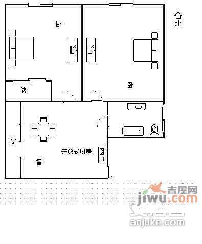 皮裘公寓2室1厅1卫户型图