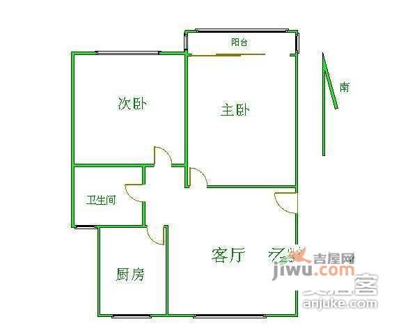 真新新村嘉秀坊2室1厅1卫52㎡户型图