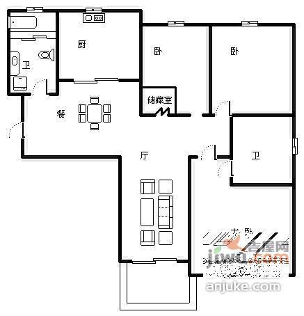 宏立瑞园3室2厅2卫115㎡户型图