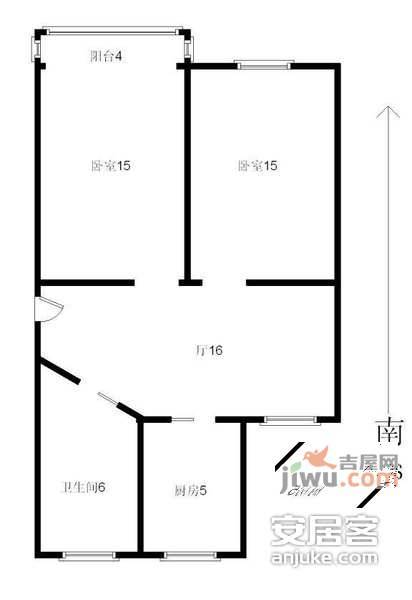 德华一村2室1厅1卫72㎡户型图