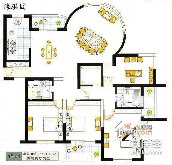 海琪园4室2厅2卫198㎡户型图