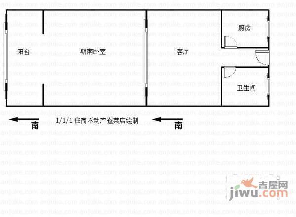 金中苑1室1厅1卫52㎡户型图