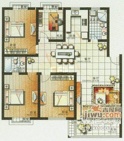 绿地名人坊3室2厅2卫163㎡户型图