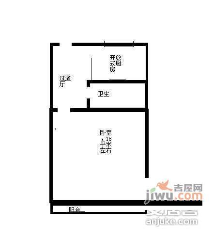 普育小区1室1厅1卫43㎡户型图