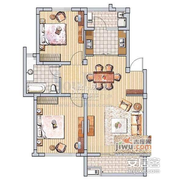 锦绣家园2室2厅1卫108㎡户型图