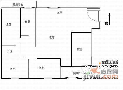 豫景公寓3室2厅2卫户型图