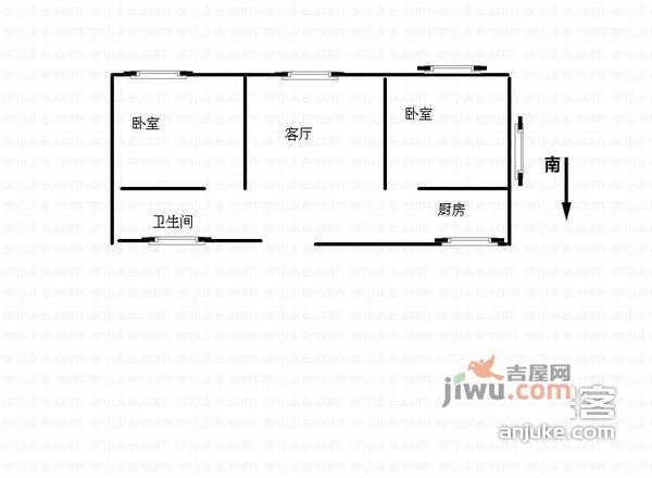 恒升大厦2室1厅1卫80㎡户型图