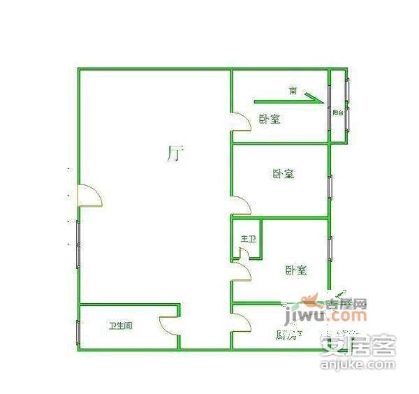 平利公寓3室2厅2卫145㎡户型图