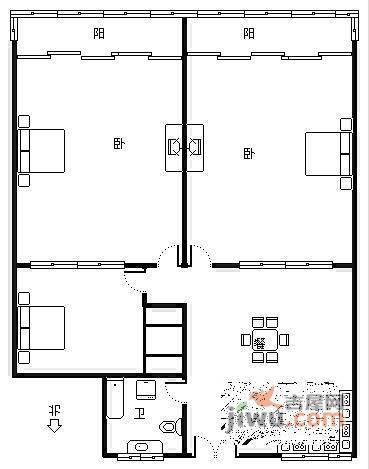 林荫大楼3室1厅1卫84㎡户型图