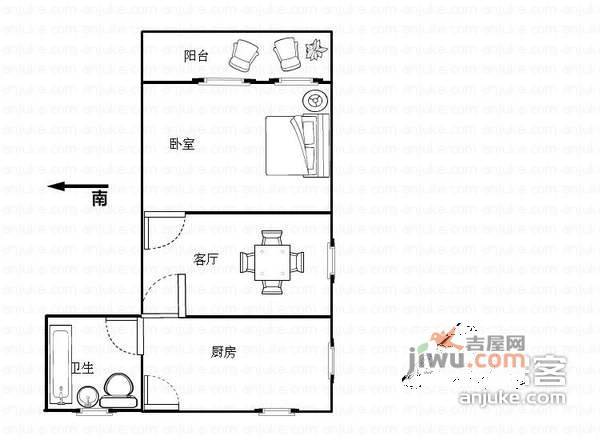 林荫大楼1室1厅1卫50㎡户型图