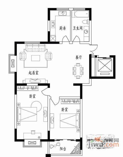 惠德公寓2室1厅1卫64㎡户型图