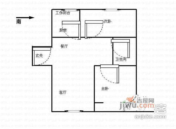 惠德公寓2室2厅1卫105㎡户型图