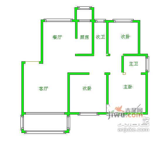 江杨名苑3室2厅2卫97㎡户型图