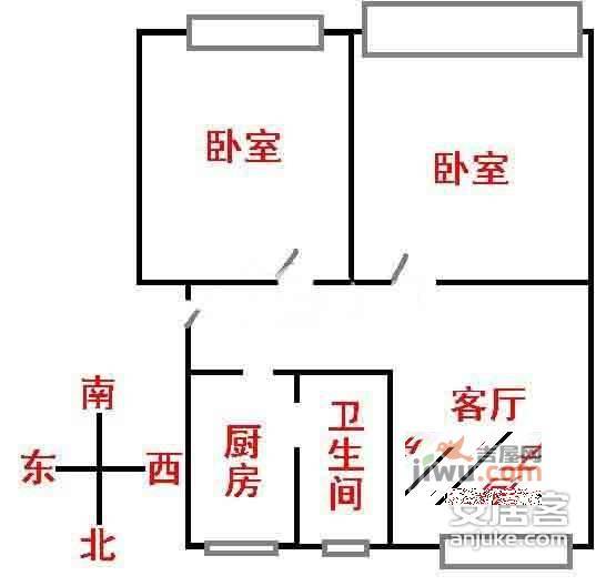 新北大楼2室1厅1卫59㎡户型图