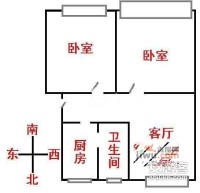 新北大楼2室1厅1卫59㎡户型图