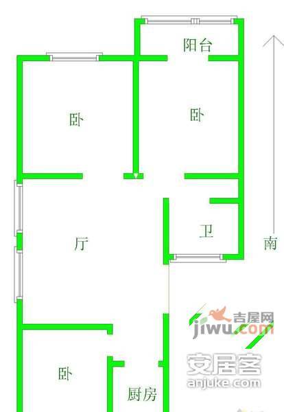 绿华新苑3室2厅1卫120㎡户型图