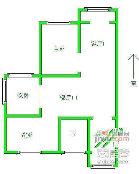 华进公寓3室2厅1卫户型图