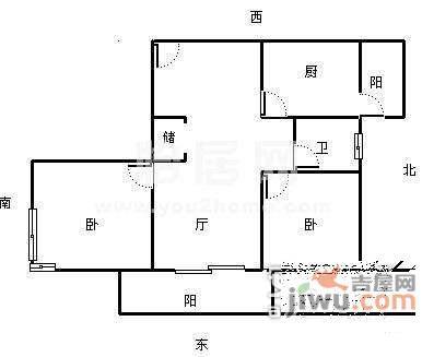 凉二小区2室2厅1卫98㎡户型图