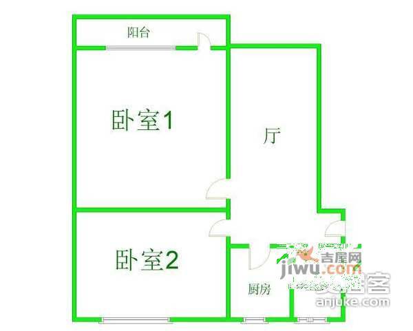 华二小区2室1厅1卫62㎡户型图