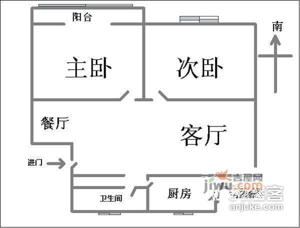 凯阳新寓2室1厅1卫56㎡户型图