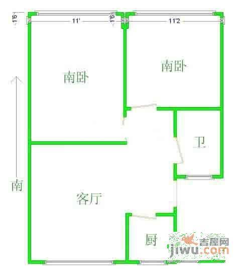 中虹公寓2室2厅1卫105㎡户型图