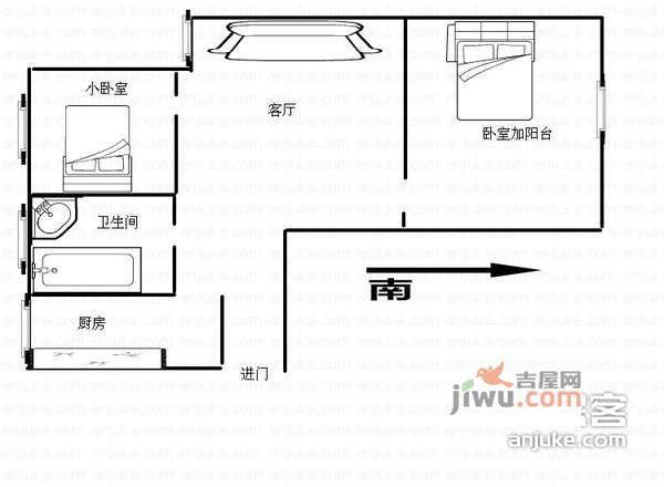 江杨家园2室2厅1卫89㎡户型图
