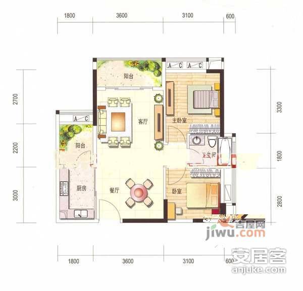 纪念一小区2室1厅1卫41㎡户型图