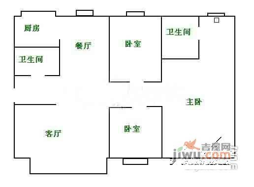 久业公寓3室2厅2卫126㎡户型图