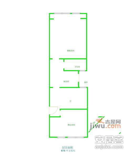 复旦小区2室1厅1卫57㎡户型图