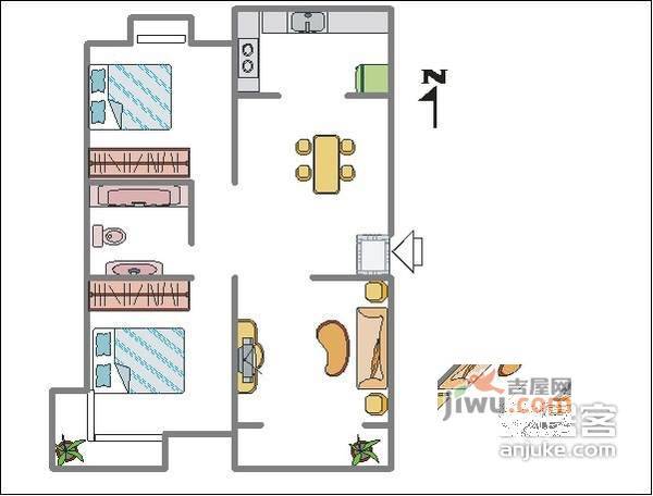 花园城2室2厅1卫户型图