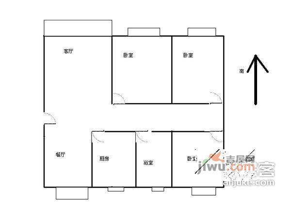 花园城3室2厅1卫114㎡户型图