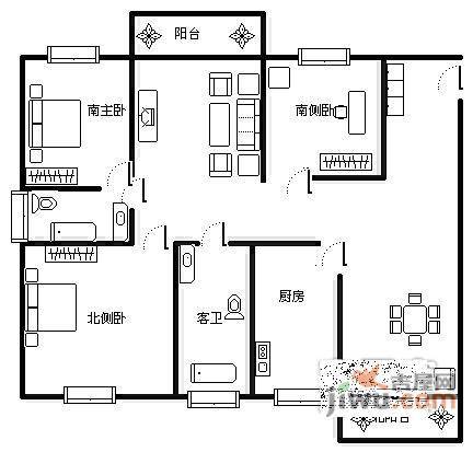 宏城公寓3室2厅2卫户型图