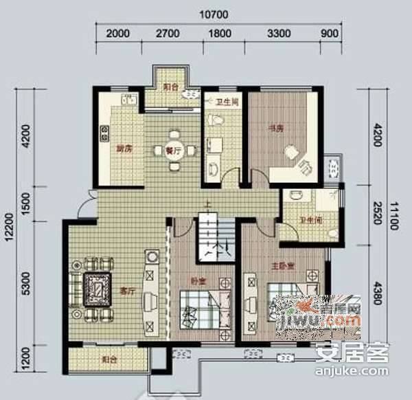 建明花苑3室2厅1卫125㎡户型图