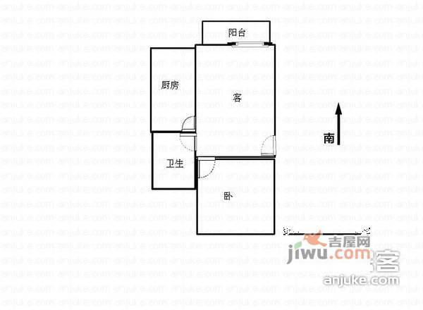 玉田新村1室1厅1卫44㎡户型图