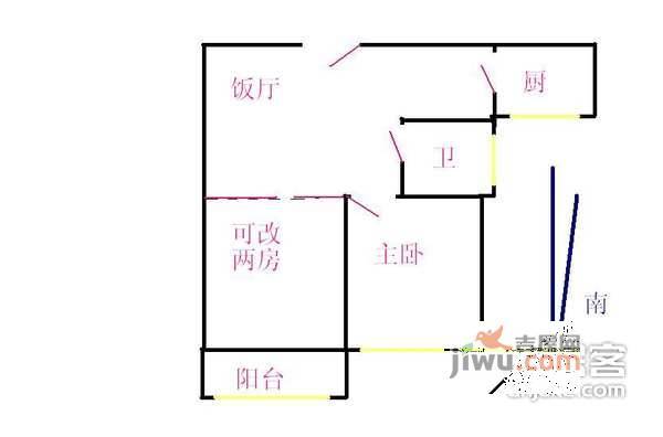 赤三小区2室2厅1卫81㎡户型图