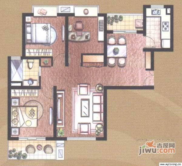 虹叶茗园2室2厅2卫118㎡户型图