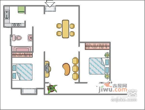 虹叶茗园2室2厅2卫118㎡户型图