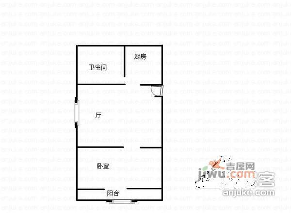 花园城1室1厅1卫46㎡户型图