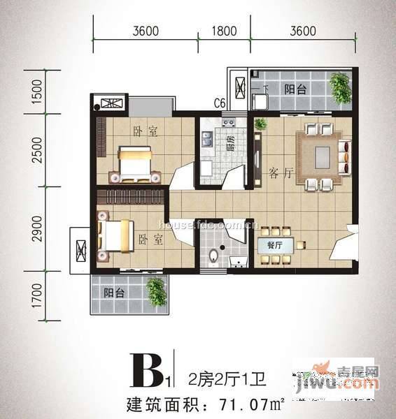 同华苑2室2厅1卫102㎡户型图