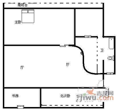 北城公寓3室1厅1卫87㎡户型图