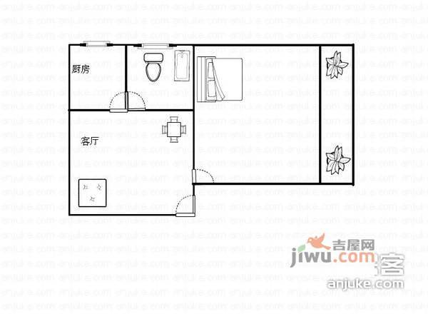 求精大楼1室1厅1卫55㎡户型图