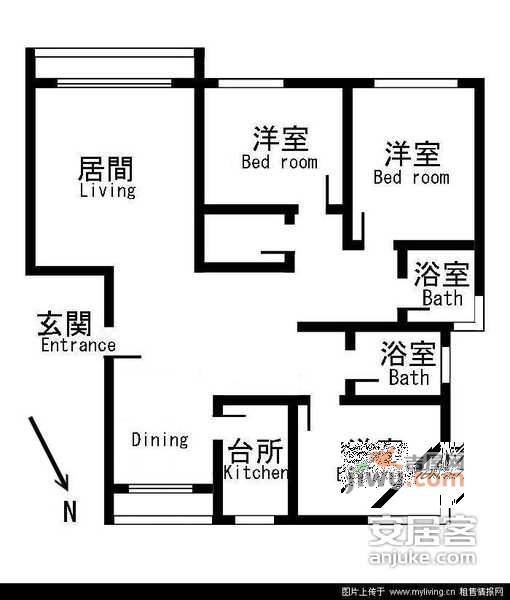 安业公寓3室2厅2卫户型图
